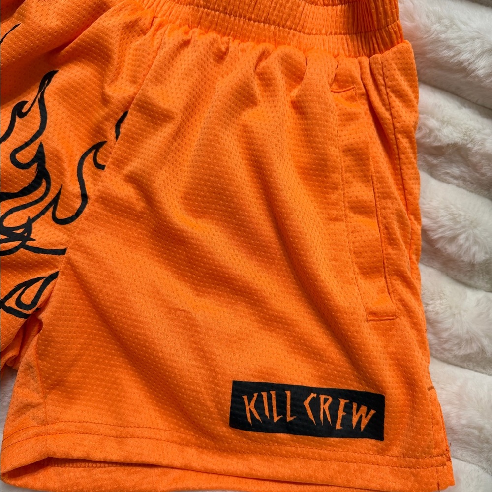 Kill Crew Orange Shorts with Black Flames XS - Picture 3 of 7